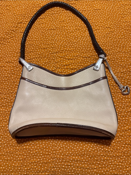 Brighton Handbags - Brighton Beige and Brown Leather Shoulder Bag with Heart Charm